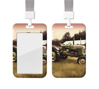 Sliding Badge Holder with Lanyard Plastic ID Card Protector Name Tag Plastic Card Case with Clear Window ID Credit Cards Old Tractor Photo Farm Badge Holder for Nurse Doctor Office Supplies