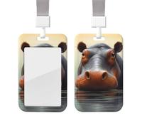 Sliding Badge Holder with Lanyard Plastic ID Card Protector Name Tag Plastic Card Case with Clear Window ID Credit Cards Hippo Badge Holder for Nurse Doctor Office Supplies