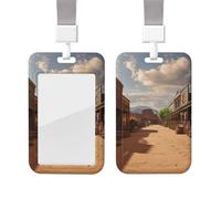 Sliding Badge Holder with Lanyard Plastic ID Card Protector Name Tag Plastic Card Case with Clear Window ID Credit Cards Old Wild West Cowboy Town Badge Holder for Nurse Doctor Office Supplies