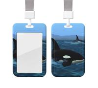 Sliding Badge Holder with Lanyard Plastic ID Card Protector Name Tag Plastic Card Case with Clear Window ID Credit Cards Killer Whales Swim Along Badge Holder for Nurse Doctor Office Supplies
