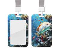 Sliding Badge Holder with Lanyard Plastic ID Card Protector Name Tag Plastic Card Case with Clear Window ID Credit Cards Seabed Underwater Fish Badge Holder for Nurse Doctor Office Supplies