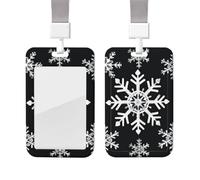Sliding Badge Holder with Lanyard Plastic ID Card Protector Name Tag Plastic Card Case with Clear Window ID Credit Cards White Snowflake Badge Holder for Nurse Doctor Office Supplies