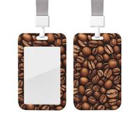 Sliding Badge Holder with Lanyard Plastic ID Card Protector Name Tag Plastic Card Case with Clear Window ID Credit Cards Funny Roasted Coffee Beans Badge Holder for Nurse Doctor Office Supplies