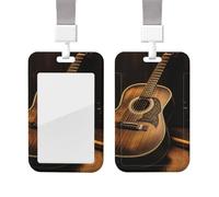 Sliding Badge Holder with Lanyard Plastic ID Card Protector Name Tag Plastic Card Case with Clear Window ID Credit Cards Old west Guitar Badge Holder for Nurse Doctor Office Supplies