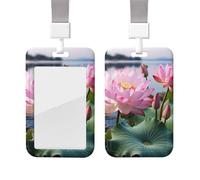 Sliding Badge Holder with Lanyard Plastic ID Card Protector Name Tag Plastic Card Case with Clear Window ID Credit Cards Lakeside Flowers Badge Holder for Nurse Doctor Office Supplies