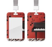 Sliding Badge Holder with Lanyard Plastic ID Card Protector Name Tag Plastic Card Case with Clear Window ID Credit Cards Music Note Piano Badge Holder for Nurse Doctor Office Supplies