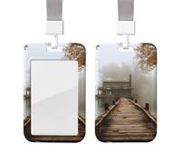 Sliding Badge Holder with Lanyard Plastic ID Card Protector Name Tag Plastic Card Case with Clear Window ID Credit Cards Lake House Badge Holder for Nurse Doctor Office Supplies