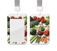 Sliding Badge Holder with Lanyard Plastic ID Card Protector Name Tag Plastic Card Case with Clear Window ID Credit Cards Various Vegetables Badge Holder for Nurse Doctor Office Supplies