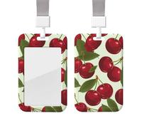 Sliding Badge Holder with Lanyard Plastic ID Card Protector Name Tag Plastic Card Case with Clear Window ID Credit Cards Cherry Fruit Badge Holder for Nurse Doctor Office Supplies