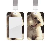 Sliding Badge Holder with Lanyard Plastic ID Card Protector Name Tag Plastic Card Case with Clear Window ID Credit Cards French Poodle Badge Holder for Nurse Doctor Office Supplies