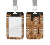 Sliding Badge Holder with Lanyard Plastic ID Card Protector Name Tag Plastic Card Case with Clear Window ID Credit Cards Orange Cats Badge Holder for Nurse Doctor Office Supplies