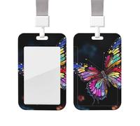 Sliding Badge Holder with Lanyard Plastic ID Card Protector Name Tag Plastic Card Case with Clear Window ID Credit Cards Pretty Butterfly Badge Holder for Nurse Doctor Office Supplies