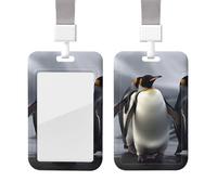 Sliding Badge Holder with Lanyard Vertical ID Card Holder Funny Penguins Plastic Card Case with Clear Window Name Card Protector Pouch for Nurse Officer Teacher ID Credit Cards