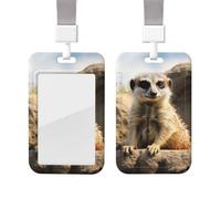 Sliding Badge Holder with Lanyard Vertical ID Card Holder Meerkat Animal Plastic Card Case with Clear Window Name Card Protector Pouch for Nurse Officer Teacher ID Credit Cards