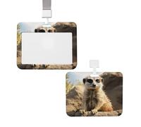 Sliding Badge Holder with Lanyard Vertical ID Card Holder Meerkat Animal Plastic Card Case with Clear Window Name Card Protector Pouch for Nurse Officer Teacher ID Credit Cards