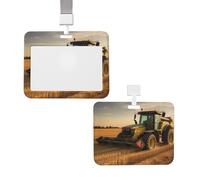 Sliding Badge Holder with Lanyard Vertical ID Card Holder Plastic Farm Tractor Harvest Card Case Protector Pouch with Clear Window ID Credit Cards for Nurse Officer Teacher