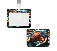 Sliding Badge Holder with Lanyard Vertical ID Card Holder Plastic Medicine Pills Card Case Protector Pouch with Clear Window ID Credit Cards for Nurse Officer Teacher