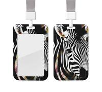 Sliding Badge Holder with Lanyard Vertical ID Card Holder Plastic Name Tag Abstract Animal Zebra Card Case Protector Pouch with Clear Window for Nurse Officer Teacher ID Credit Cards