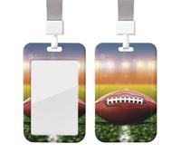 Sliding Badge Holder with Lanyard Vertical ID Card Holder Plastic Name Tag American Football Ball Card Case Protector Pouch with Clear Window for Nurse Officer Teacher ID Credit Cards