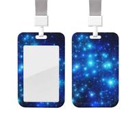 Sliding Badge Holder with Lanyard Vertical ID Card Holder Plastic Name Tag Blue Shining Stars Card Case Protector Pouch with Clear Window for Nurse Officer Teacher ID Credit Cards