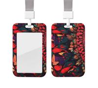 Sliding Badge Holder with Lanyard Vertical ID Card Holder Plastic Name Tag Colorful Abstract red Flowers Card Case Protector Pouch with Clear Window for Nurse Officer Teacher ID Credit Cards