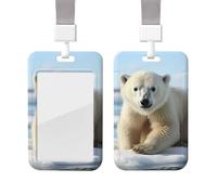 Sliding Badge Holder with Lanyard Vertical ID Card Holder Plastic Name Tag Cubs Polar Bear Card Case Protector Pouch with Clear Window for Nurse Officer Teacher ID Credit Cards