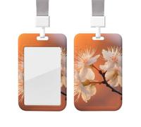 Sliding Badge Holder with Lanyard Vertical ID Card Holder Plastic Name Tag Flowers Under Orange Light Card Case Protector Pouch with Clear Window for Nurse Officer Teacher ID Credit Cards