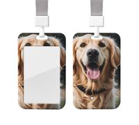 Sliding Badge Holder with Lanyard Vertical ID Card Holder Plastic Name Tag Funny Golden Retriever Card Case Protector Pouch with Clear Window for Nurse Officer Teacher ID Credit Cards