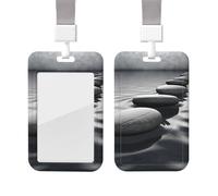 Sliding Badge Holder with Lanyard Vertical ID Card Holder Plastic Name Tag Grey Zen Stones Picture Card Case Protector Pouch with Clear Window forOfficer Teacher ID Credit Cards