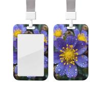 Sliding Badge Holder with Lanyard Vertical ID Card Holder Plastic Name Tag Growing Purple Flowers Card Case Protector Pouch with Clear Window for Nurse Officer Teacher ID Credit Cards