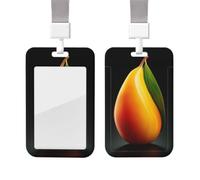 Sliding Badge Holder with Lanyard Vertical ID Card Holder Plastic Name Tag Mango Card Case Protector Pouch with Clear Window for Nurse Officer Teacher ID Credit Cards