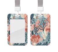 Sliding Badge Holder with Lanyard Vertical ID Card Holder Plastic Name Tag Plants Under the Sea Card Case Protector Pouch with Clear Window for Nurse Officer Teacher ID Credit Cards