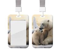 Sliding Badge Holder with Lanyard Vertical ID Card Holder Plastic Name Tag Polar Bear Love Card Case Protector Pouch with Clear Window for Nurse Officer Teacher ID Credit Cards