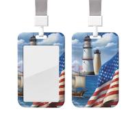 Sliding Badge Holder with Lanyard Vertical ID Card Holder Plastic Name Tag Sea to Shining Sea Patriotic Card Case Protector Pouch with Clear Window for Nurse Officer Teacher ID Credit Cards