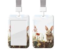 Sliding Badge Holder with Lanyard Vertical ID Card Holder Plastic Name Tag There is a Rabbit in the Yard Card Case Protector Pouch with Clear Window for Nurse Officer Teacher ID Credit Cards
