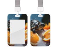 Sliding Badge Holder with Lanyard Vertical ID Card Holder Plastic Name Tag Turtles Emerging from Oranges Card Case Protector Pouch with Clear Window for Nurse Officer Teacher ID Credit Cards