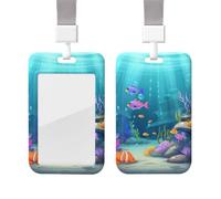 Sliding Badge Holder with Lanyard Vertical ID Card Holder Plastic Name Tag Under sea Card Case Protector Pouch with Clear Window for Nurse Officer Teacher ID Credit Cards