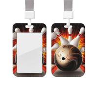 Sliding Badge Holder with Lanyard Vertical ID Card Holder Plastic Name Tag Vintage Sport Bowling Ball Card Case Protector Pouch with Clear Window for Nurse Officer Teacher ID Credit Cards