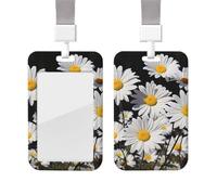 Sliding Badge Holder with Lanyard Vertical ID Card Holder Plastic Name Tag White Daisy Card Case Protector Pouch with Clear Window for Nurse Officer Teacher ID Credit Cards
