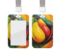 Sliding Badge Holder with Lanyard Vertical ID Card Holder Plastic Name Tag Yellow Mango Card Case Protector Pouch with Clear Window for Nurse Officer Teacher ID Credit Cards