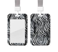 Sliding Badge Holder with Lanyard Vertical ID Card Holder Plastic Name Tag Zebra Pattern Card Case Protector Pouch with Clear Window for Nurse Officer Teacher ID Credit Cards