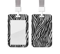 Sliding Badge Holder with Lanyard Vertical ID Card Holder Plastic Name Tag Zebra Print Card Case Protector Pouch with Clear Window for Nurse Officer Teacher ID Credit Cards