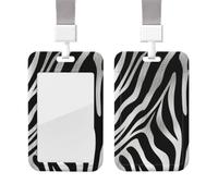 Sliding Badge Holder with Lanyard Vertical ID Card Holder Plastic Name Tag Zebra Print Card Case Protector Pouch with Clear Window for Nurse Officer Teacher ID Credit Cards