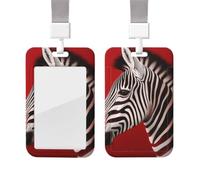 Sliding Badge Holder with Lanyard Vertical ID Card Holder Plastic Name Tag Zebra Red Card Case Protector Pouch with Clear Window for Nurse Officer Teacher ID Credit Cards