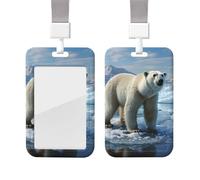 Sliding Badge Holder with Lanyard Vertical ID Card Holder Polar Bear Ice Plastic Card Case Protector Pouch with Clear Window ID Credit Cards for Nurse Officer Teacher