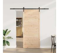 Sliding Barn Door 100 x 208 cm Solid Pine Wood Natural Black Steel Track Set Pro