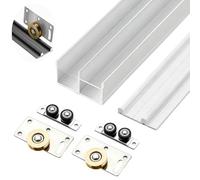 Sliding Barn Door Double Track for 2 Doors, Cabinet Pocket Door Rail Hardware Set and Rollers, Aluminum Box Rail Door Guide for Kitchen(White,186cm/73.2in)