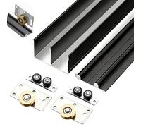 Sliding Barn Door Double Track for 2 Doors, Cabinet Pocket Door Rail Hardware Set and Rollers, Aluminum Box Rail Door Guide for Kitchen(Black,120cm/47.2in)