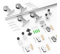 Sliding Barn Door Hardware Kit 5-8FT for Double Wood Door Stainless Steel Sliding Door Track-T Style Kit (NO with Door)(6.6FT(201CM))