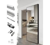 Sliding Barn Door Hardware Kit for Pocket Doors, Soft Close Mechanism, No Floor Track Mirror Glass Design, Fits 40-50mm Thick Doors, Invisible Setup